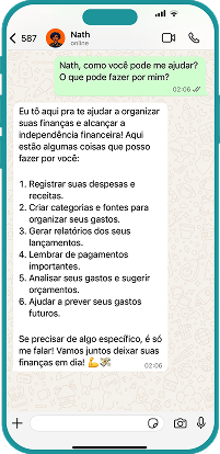 Celular mostrando o primeiro passo: acessar a Nath no WhatsApp.