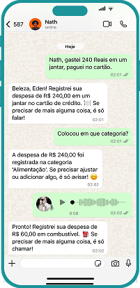 Celular mostrando o terceiro passo: manter a Nath informada.